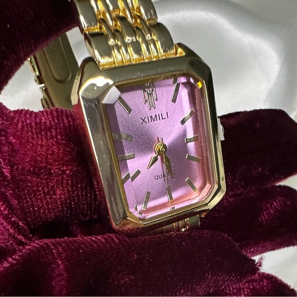Simple square Gold and Purple Women's  Watch - Picture 6 of 11